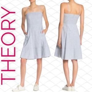 Theory Perfect Tea Dress Blue Chambray striped Linen size 4
